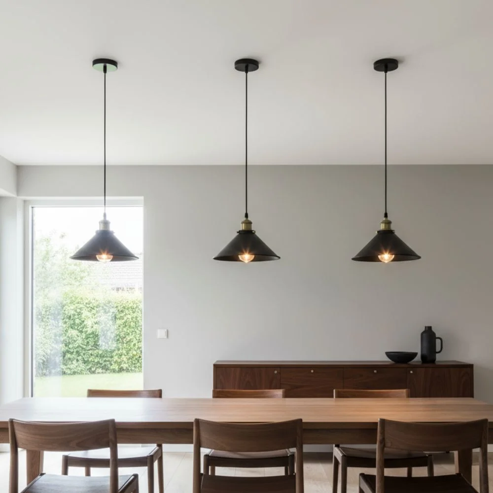 Lampe Suspendue Industrielle - Design Brut en Métal Noir pour Loft et Intérieur Moderne